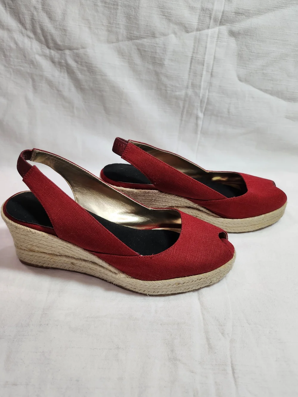 Jessica Simpson Red Canvas Slingback Espadrille Wedge Sandals Size 8
